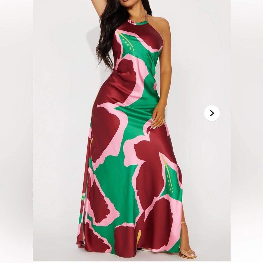 Floral Maxi Dress in Pink and Green